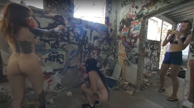 Risky Public Nudity Hot Girls On Vacation Spray Painting Graffiti Brille & Cherri Also Topless Beach VRgoddess — photo 5