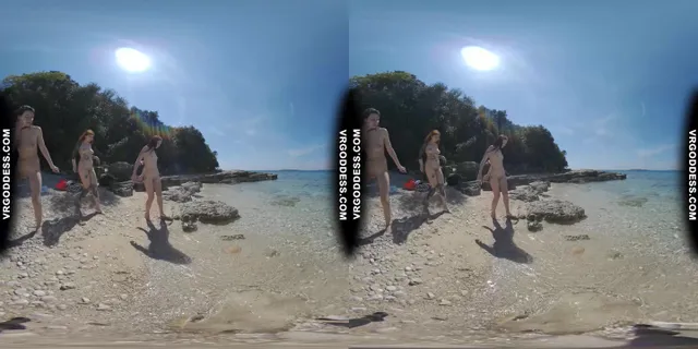 3 Babes Naked On Vacation Beach Picnic Playing Frisbee Searching For Shells And Bubble VRgoddess — photo 10