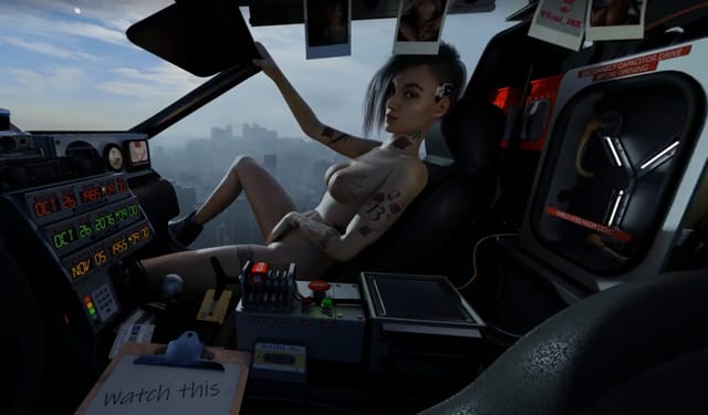 Judy Alvarez masturbating in DeLorean - Parody Crossover Cyberpunk 2077 and Back to the Future — photo 5