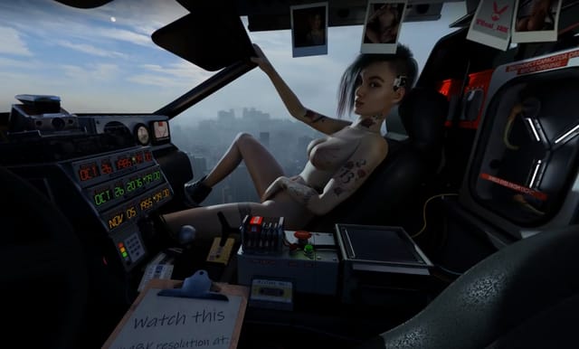 Judy Alvarez masturbating in DeLorean - Parody Crossover Cyberpunk 2077 and Back to the Future — photo 2