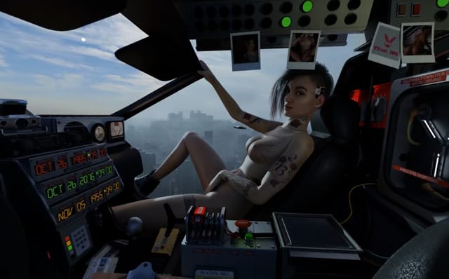 Judy Alvarez masturbating in DeLorean - Parody Crossover Cyberpunk 2077 and Back to the Future — photo 3
