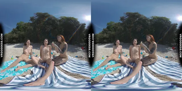 3 Babes On Nude European Beach Mini Lesbian Outdoor Vacation Orgy Matty Cheri Rebeka Ruby VRgoddess — photo 7
