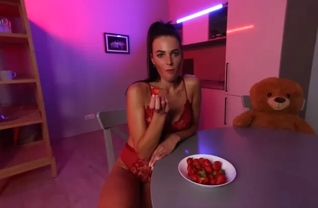 Monica Eating Strawberries and Stripping in Kitchen Plushies TV — photo 10