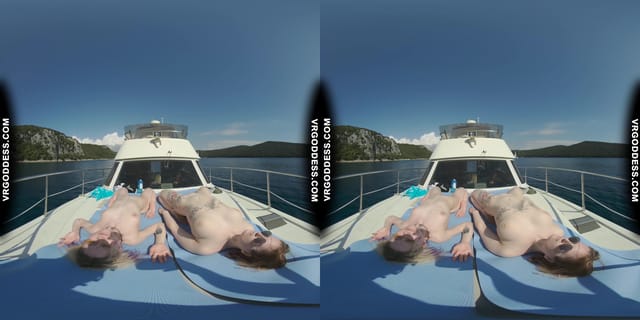 Ingrida And Diana Nude Sunbathing On A Yacht Vacation Playing With Bubbles VRgoddess — photo 10