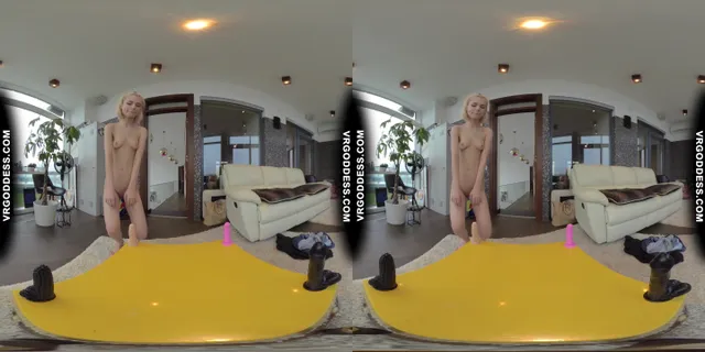 Skinny Blonde Poppy Trying Different Dildos Will It Fit Challenge Loves Big Black Ones Most VRgoddess — photo 10