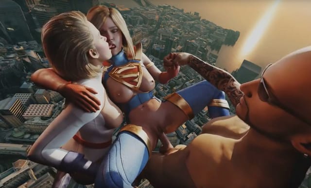 DC Parody SuperGirl PowerGirl Flying Threesome Kiss Orgy Group Sex FFM VR porn — photo 5