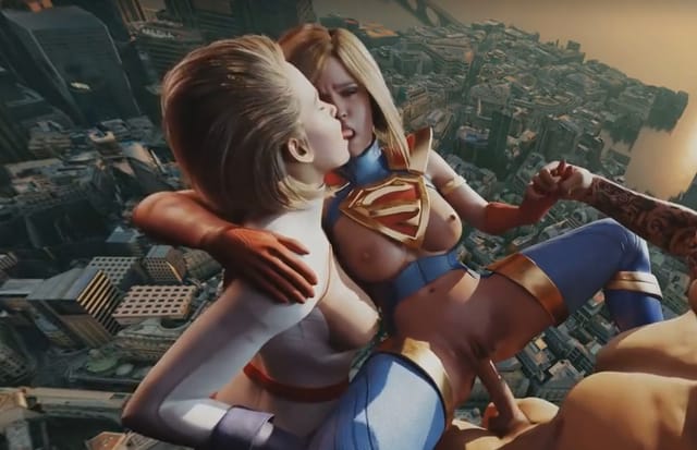 DC Parody SuperGirl PowerGirl Flying Threesome Kiss Orgy Group Sex FFM VR porn — photo 4
