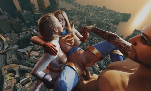 DC Parody SuperGirl PowerGirl Flying Threesome Kiss Orgy Group Sex FFM VR porn — photo 2