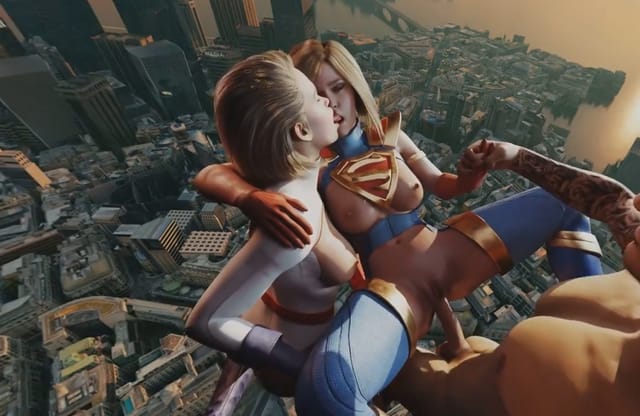 DC Parody SuperGirl PowerGirl Flying Threesome Kiss Orgy Group Sex FFM VR porn — photo 3