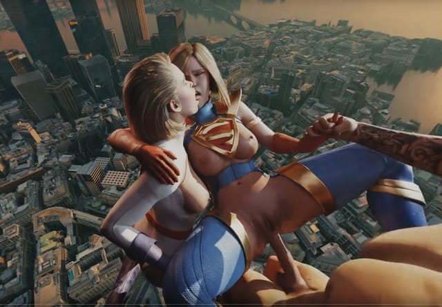 DC Parody SuperGirl PowerGirl Flying Threesome Kiss Orgy Group Sex FFM VR porn — photo 1