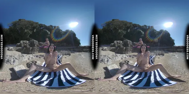 Matty Glass Dildo Masturbating Nude Beach With Josie Sunbathing Nude Background VRgoddess — photo 11
