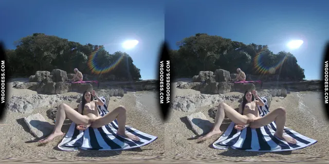 Matty Glass Dildo Masturbating Nude Beach With Josie Sunbathing Nude Background VRgoddess — photo 7