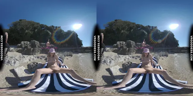 Matty Glass Dildo Masturbating Nude Beach With Josie Sunbathing Nude Background VRgoddess — photo 1