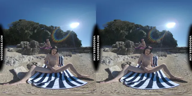 Matty Glass Dildo Masturbating Nude Beach With Josie Sunbathing Nude Background VRgoddess — photo 2