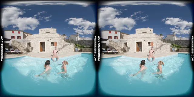 Kristina Emmux And Rebeka Ruby Poolside Naked Sunbathing Swimming Italian Villa VRgoddess — photo 7
