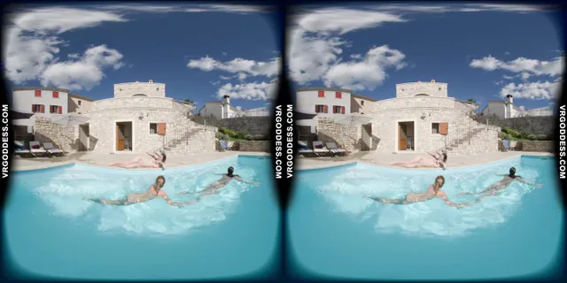 Kristina Emmux And Rebeka Ruby Poolside Naked Sunbathing Swimming Italian Villa VRgoddess — photo 8