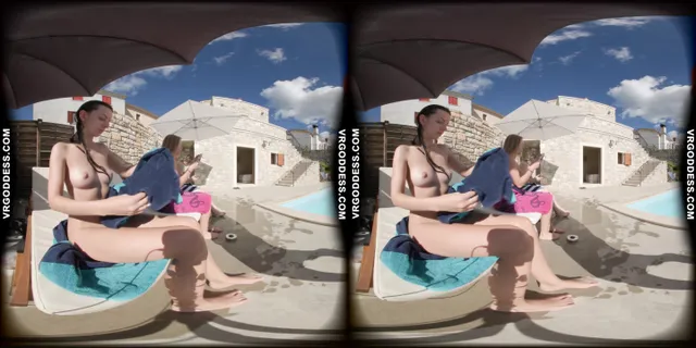Kristina Emmux And Rebeka Ruby Poolside Naked Sunbathing Swimming Italian Villa VRgoddess — photo 10