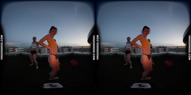Sunset Fire Dancing With Models On A Rooftop Lea Rebeka Ruby With Melonie VRgoddess — photo 5
