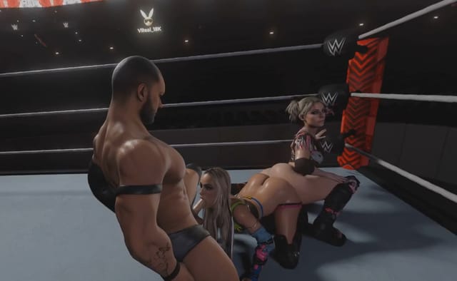 WWE - Liv Morgan and Alexa Bliss reverse spitroast (ass-to-ass) threesome (A XXX Parody) VR porn — photo 2