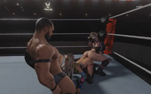 WWE - Liv Morgan and Alexa Bliss reverse spitroast (ass-to-ass) threesome (A XXX Parody) VR porn — photo 5