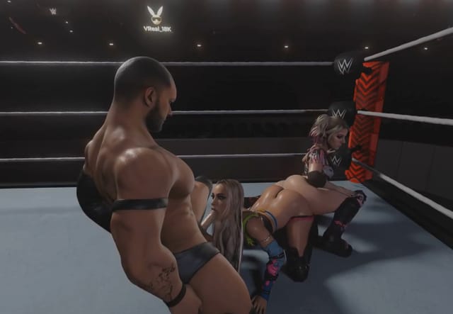 WWE - Liv Morgan and Alexa Bliss reverse spitroast (ass-to-ass) threesome (A XXX Parody) VR porn — photo 1