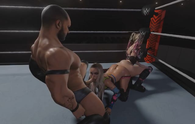 WWE - Liv Morgan and Alexa Bliss reverse spitroast (ass-to-ass) threesome (A XXX Parody) VR porn — photo 4