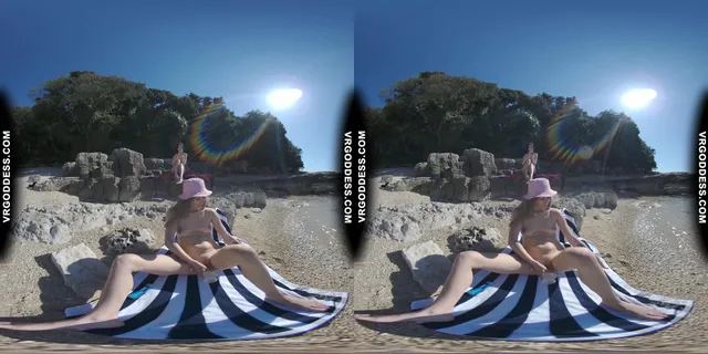 Josie Dildo Masturbating On Public Nude Beach Matty In Background VRgoddess — photo 6