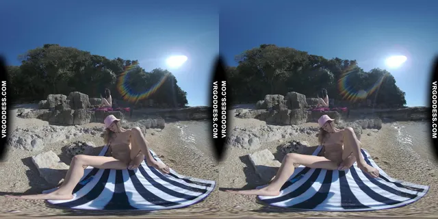 Josie Dildo Masturbating On Public Nude Beach Matty In Background VRgoddess — photo 5