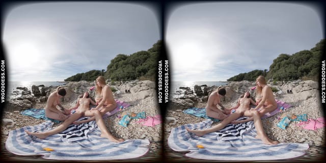 Kirstina With Her Friends Emmux And Rebeka Ruby Nude Beach Picnic And Sunbathing VRgoddess — photo 5